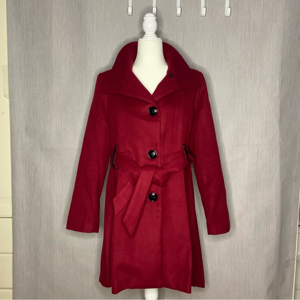 Steve Madden Tie Belt Trench Coat Wine Red | Fit & Flare | Size Large